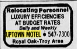 Uptown Motel - June 1977 Ad (newer photo)